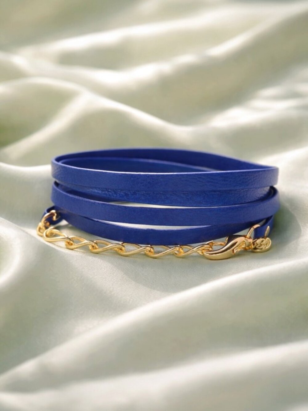 NWT Gorjana Graham Five Wrap Bracelet Dark Blue Leather 18K Plated Chain